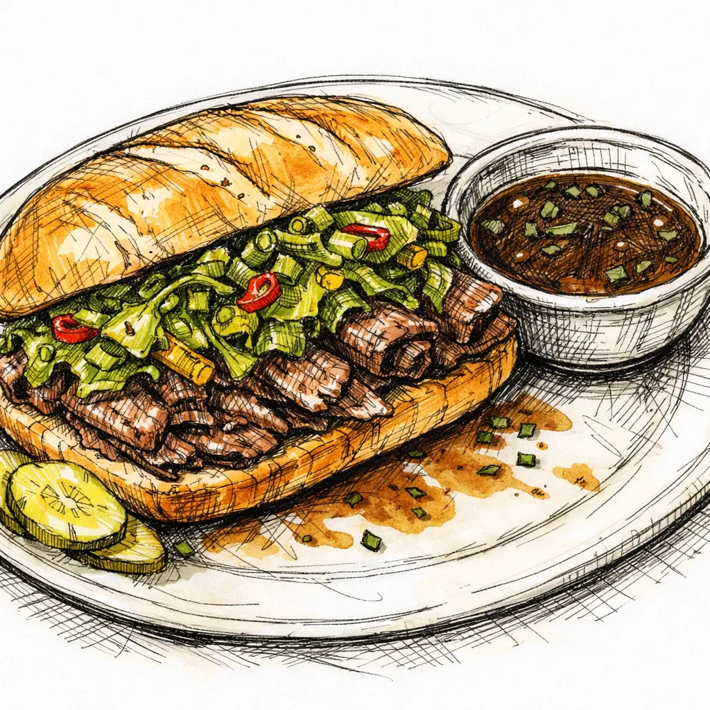 Southern Deli-Style Braised Chuck “Roast Beef” Sandwiches with Quick Pickled Mustard Greens &amp; Comeback Jus by Marcus Stone | inspochef | inspochef