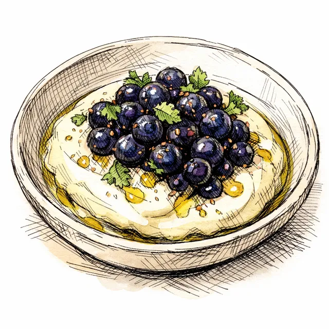 Cold-Set Olive Oil Cream with Coriander-Macerated Blueberries