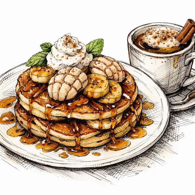 Panadería-Stop Plátano Conchas Pancakes (Blender Batter) + Café Canela Miel