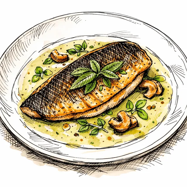 The Golden Facade: Pan-Seared Branzino with Vermouth-Sage Emulsion