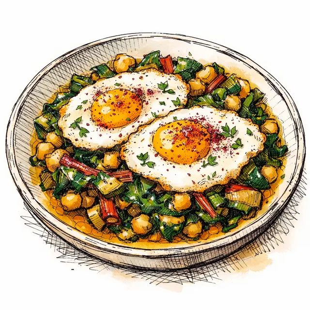 Golden Turmeric & Swiss Chard Skillet Braise with Sumac Fried Eggs