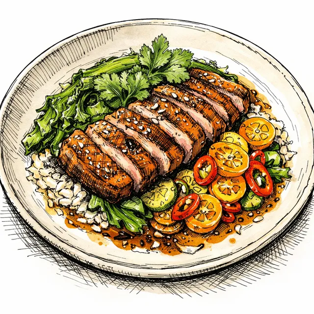 The Lyon-to-Luang Prabang Crispy Duck Breast & Quick-Pickled Chili Kumquat Desk Escape