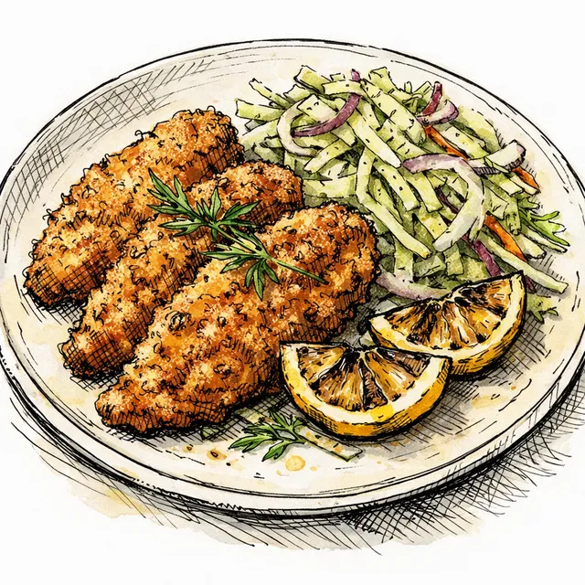Shallow-Fried Catfish Cutlets with Charred Lemon & Fennel Slaw