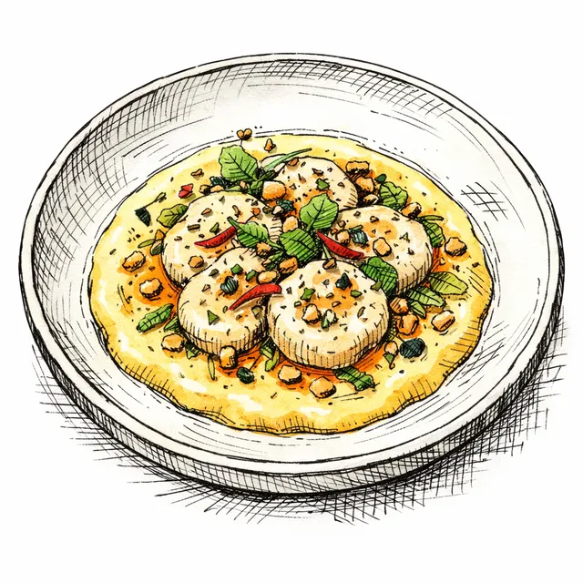 Genmaicha & Aji Amarillo Quick-Cured Hokkaido Scallops with Sweet Corn-Miso Purée