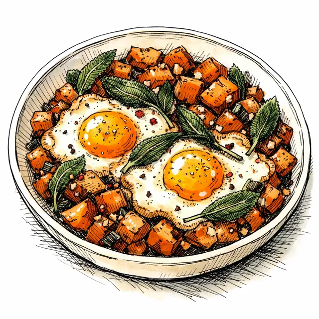 Savory Brown Butter Pumpkin Skillet with Runny Eggs & Crispy Sage