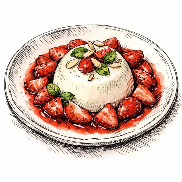 Cold-Set Almond Blancmange with Campari-Macerated Strawberries