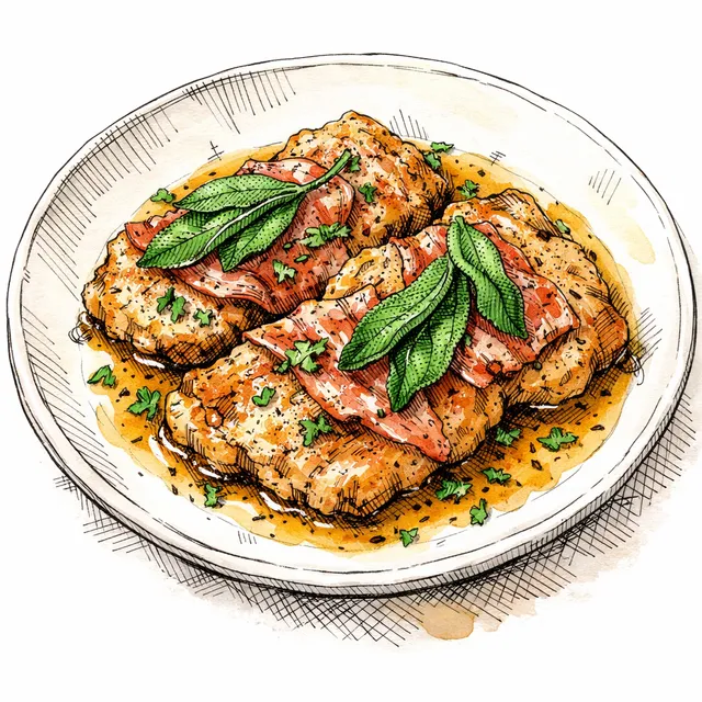 The Guastalla Pavilion: Gentle Pan-Seared Veal Cutlets with Prosciutto, Fresh Sage, and Vermouth Pan Sauce