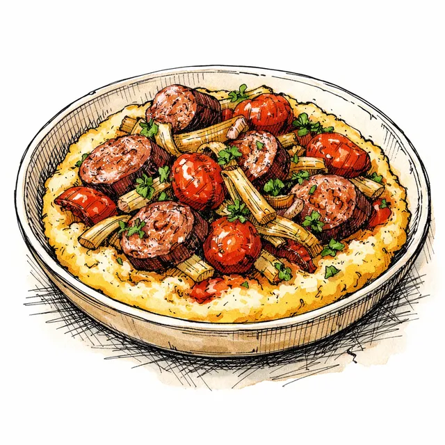 One-Pan "Cheat Code" Smoked Sausage & Polenta Bake