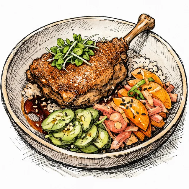 The Toulouse-to-Tokyo Crispy Duck Confit & Quick-Pickled Ginger Persimmon Desk Escape
