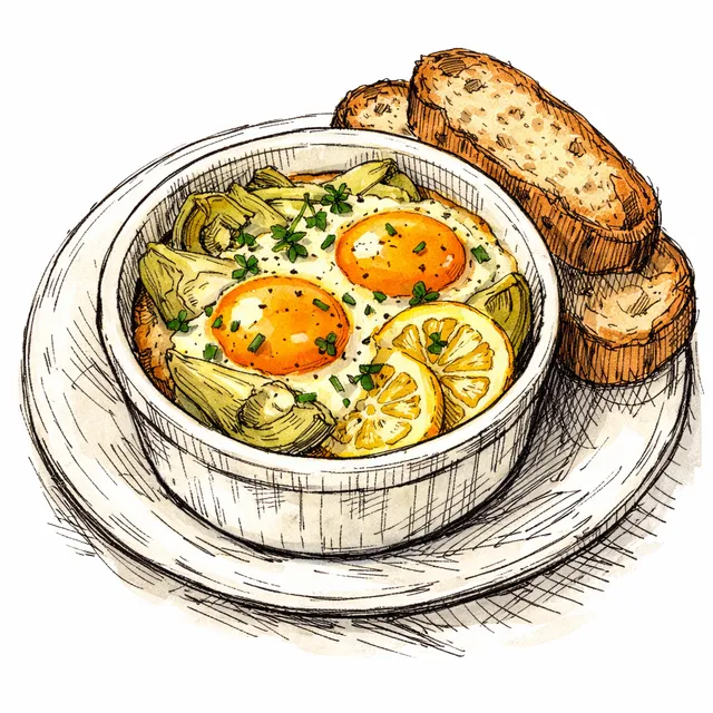 Sun-Kissed Artichoke & Meyer Lemon Oeufs en Cocotte