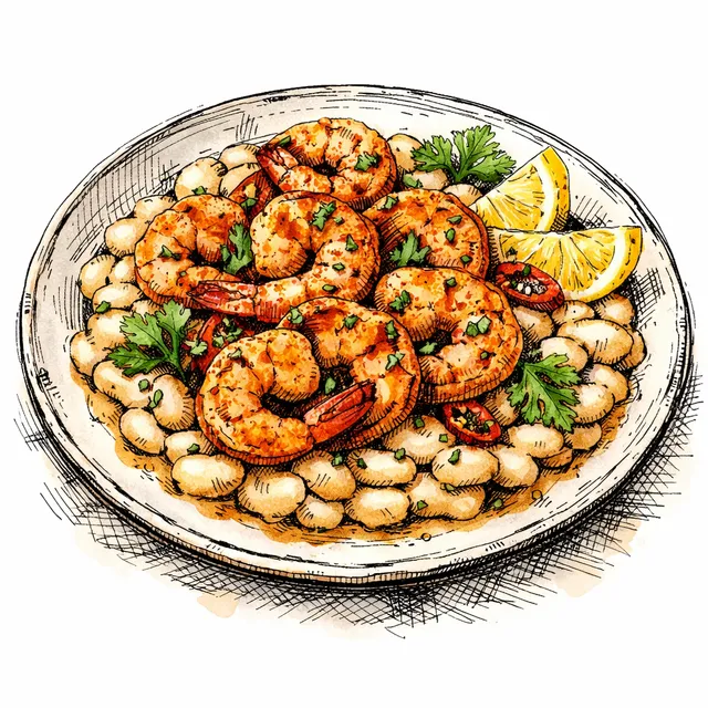 20-Minute Pan-Seared Garlicky Chipotle Shrimp over Creamy White Beans