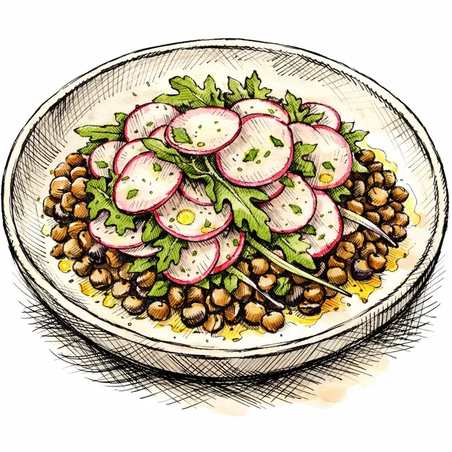 Warm French Lentil & Shaved Radish Salad with Meyer Lemon Emulsion
