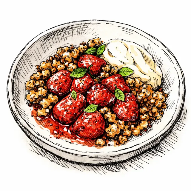 Warm Miso-Roasted Strawberry & Rye Crumble