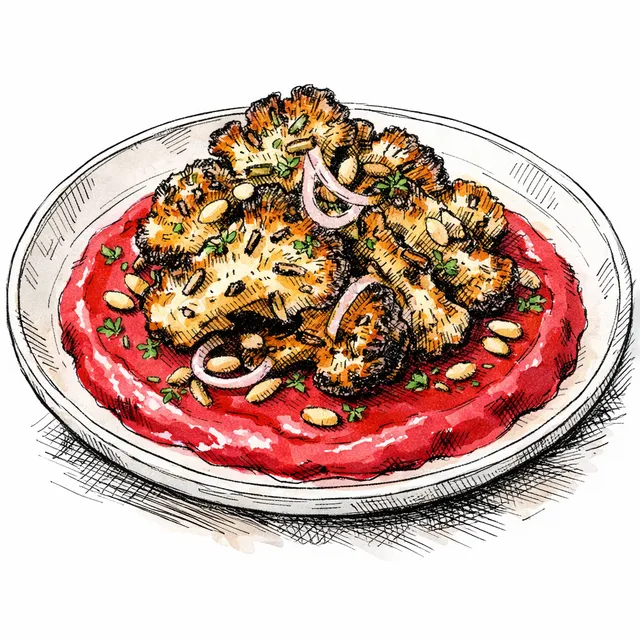Fire-Scorched Shawarma Cauliflower over Velvet Ruby Tahini