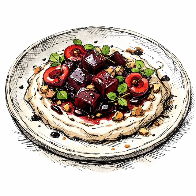 Rapid-Set Cherry & Balsamic Gel with Whipped Tahini